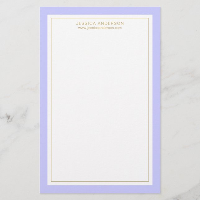 Elegant And Feminine Periwinkle Gold Personalized Stationery (Front)
