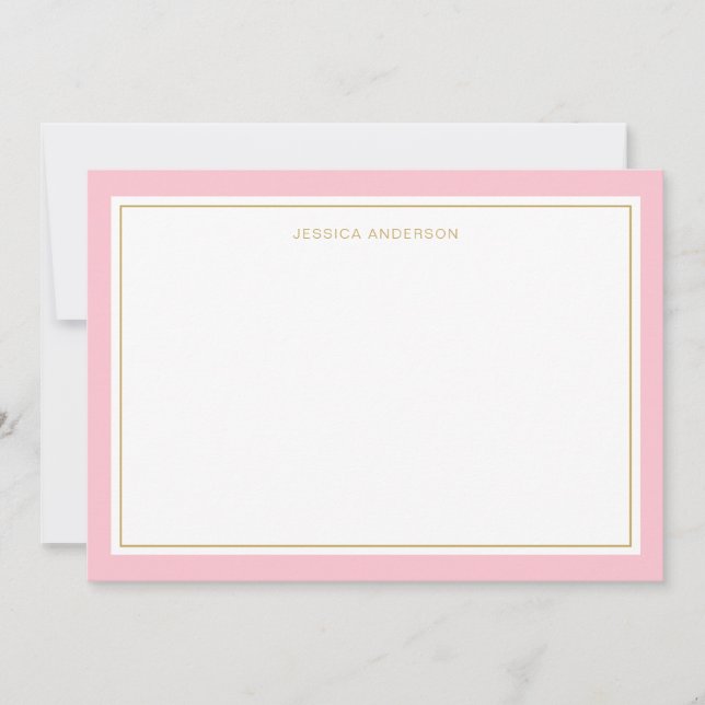 Elegant And Feminine Pink Gold Border Personalized Card (Front)