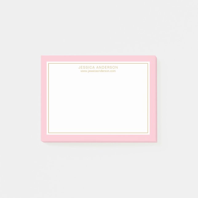 Elegant And Feminine Pink Gold Border Personalized Post-it Notes (Front)