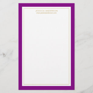 Elegant And Feminine Purple Gold Personalized Stationery