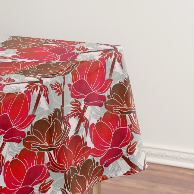 Elegant And Feminine Red Flowers Tablecloth (In Situ)