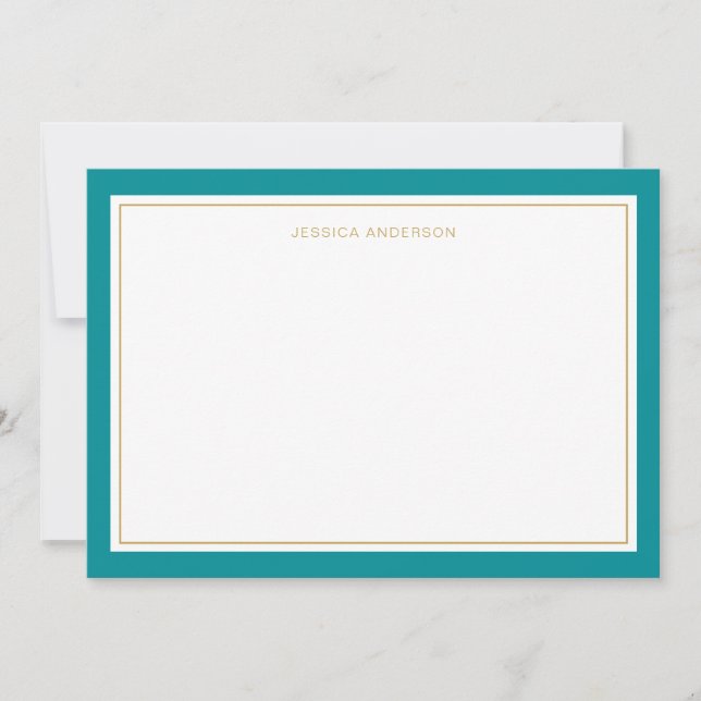 Elegant And Feminine Teal Gold Border Personalized Card (Front)