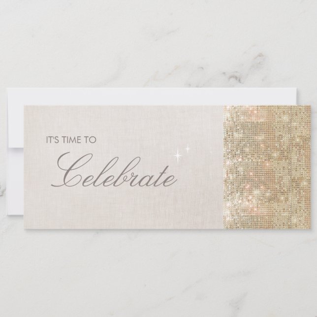 Elegant and Festive Sparkly Gold Sequins Party Invitation (Front)