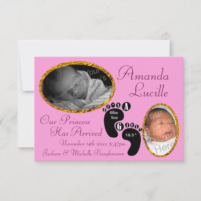 Elegant and Fun Birth Announcement (Front)