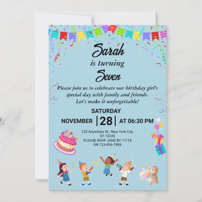 Elegant and Fun Birthday Party Invitation Card (Front)
