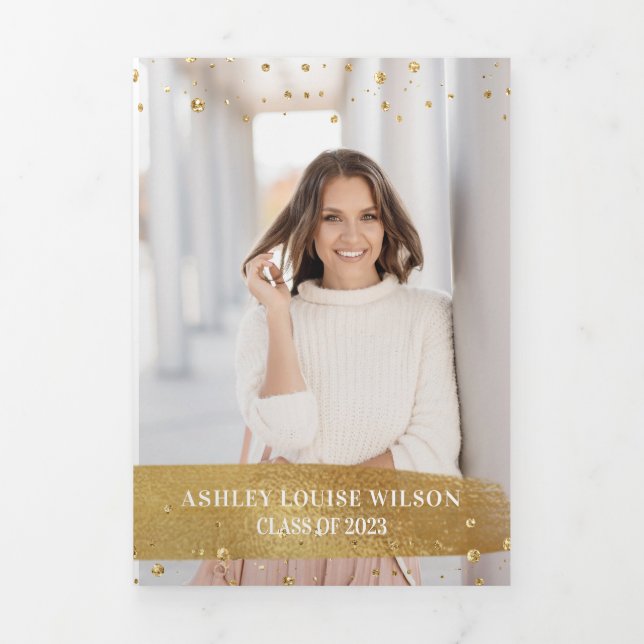 Elegant and Fun Gold Graduation Trifold Invitation (Cover)