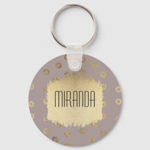 Elegant and Girly Faux Gold Glitter Dots Beige Keychain