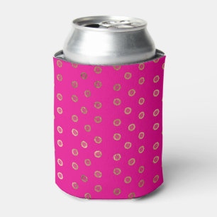 Elegant and Girly Faux Gold Glitter Dots Hot Pink Can Cooler