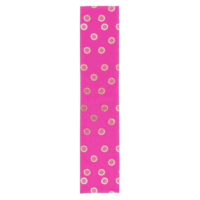 Elegant and Girly Faux Gold Glitter Dots Hot Pink Short Table Runner (Front)