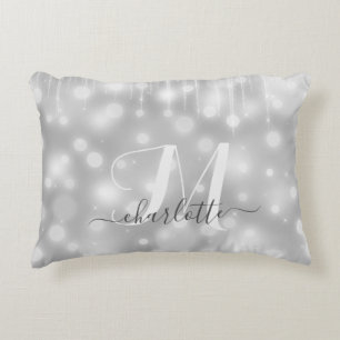 Elegant and Glitzy Grey/Grey Sparkle Accent Pillow