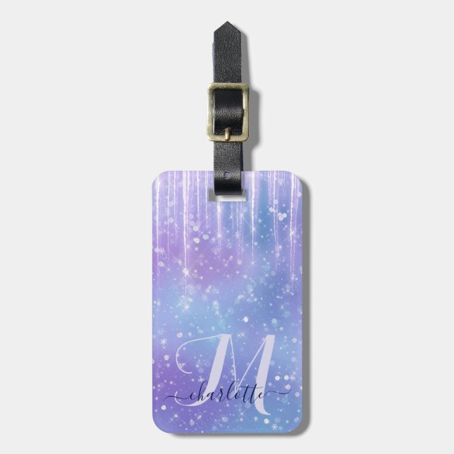 Elegant and Glitzy Purple Sparkle Luggage Tag (Front Vertical)