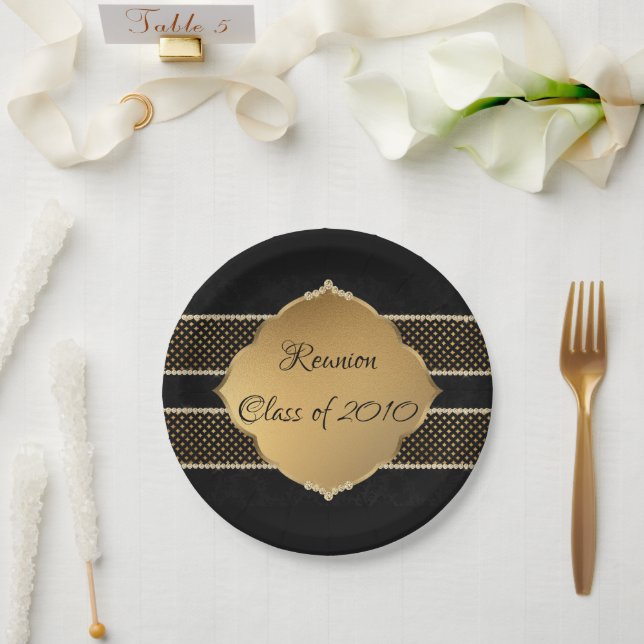 Elegant and Gold and black reunion   Paper Plate (Wedding)