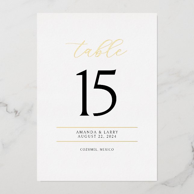 Elegant and Minimal Foil Table Number Cards (Front)