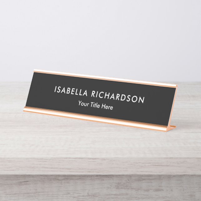 Elegant And Minimalist Black Desk Name Plate (Front)