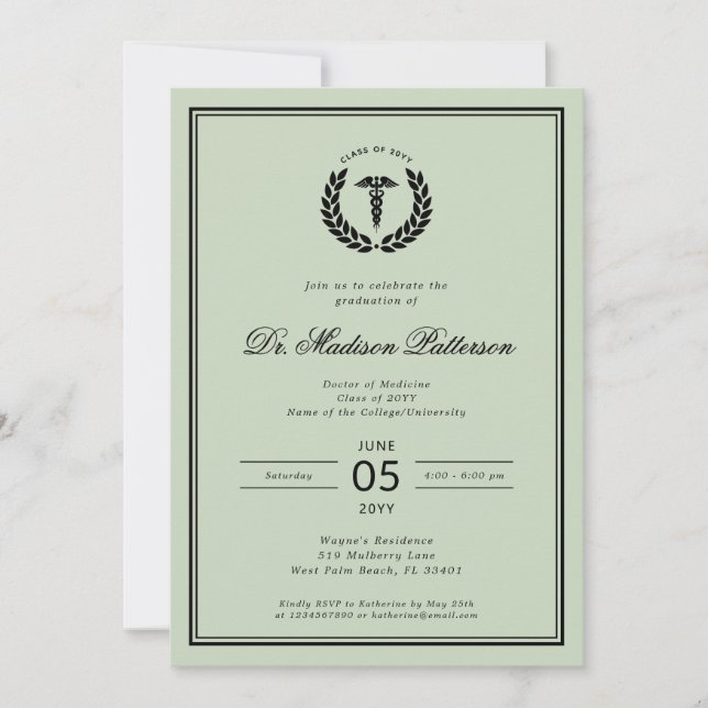 Elegant and Minimalist Medical School Graduation Invitation (Front)