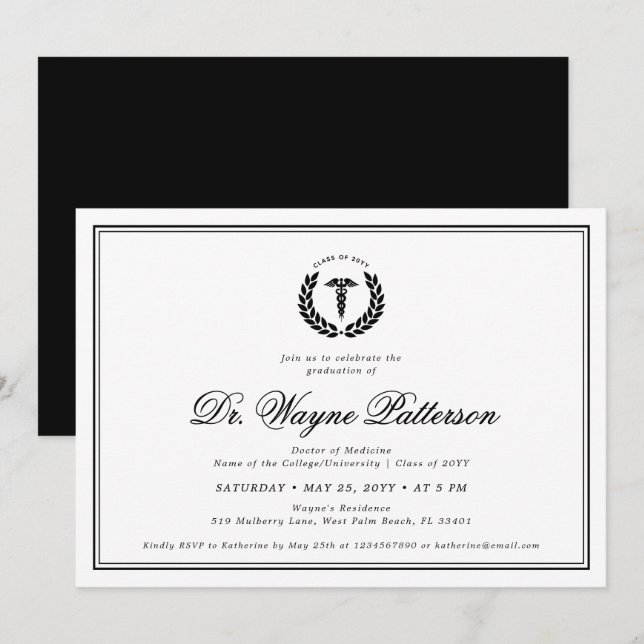 Elegant and Minimalist Medical School Graduation Invitation (Front/Back)