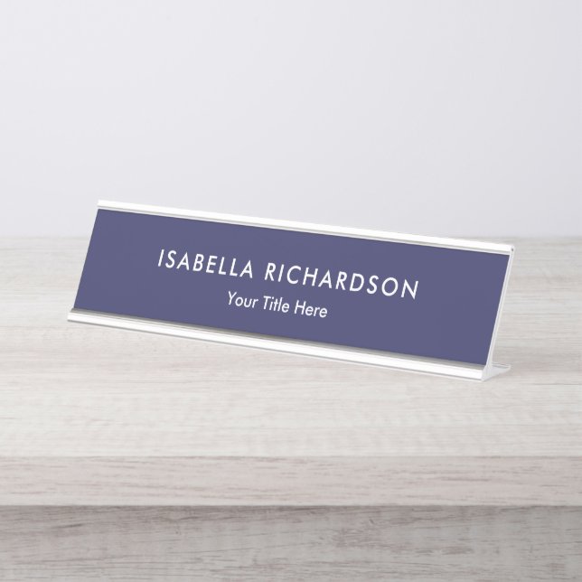 Elegant And Minimalist Navy Blue Desk Name Plate (Front)