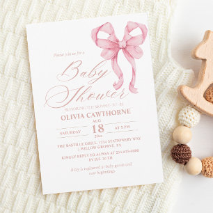 Elegant and minimalist Pink Bow Baby Shower Invitation