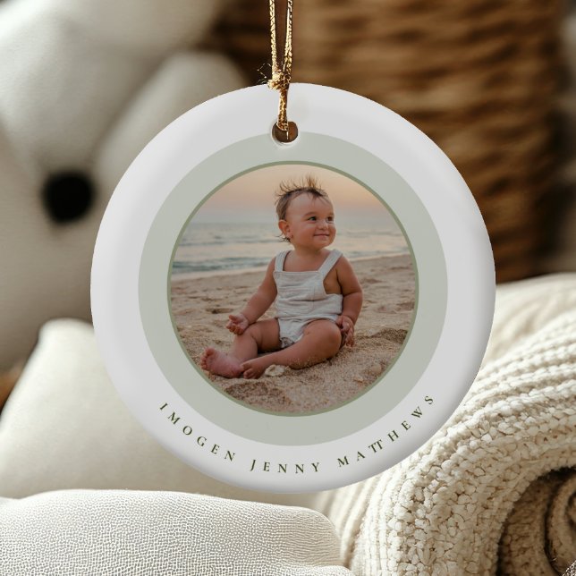 Elegant and Modern Baby’s First Christmas Keepsake Ceramic Ornament (Creator Uploaded)