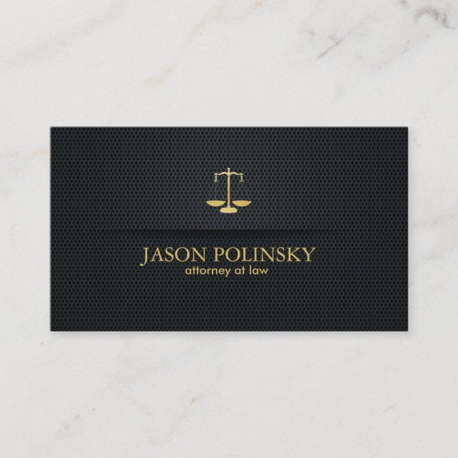 Elegant and Modern Black and Gold Attorney Business Card (Front)
