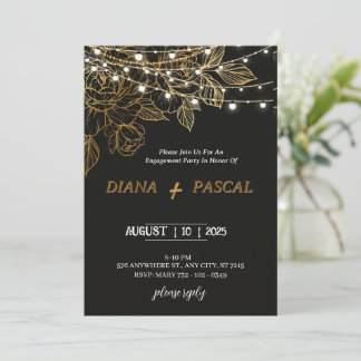Elegant and modern black and gold engagement invitation