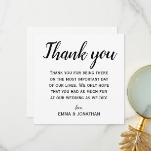 Elegant and Modern Black and White Wedding Party  Thank You Card