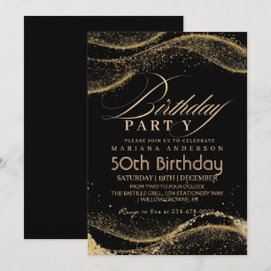 Elegant and modern Black gold 50th Birthday Invitation