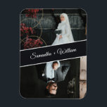 Elegant And Modern Custom 2 Photo Wedding Magnet<br><div class="desc">Celebrate love with this elegant custom wedding magnet featuring two personalized photos of the bride and groom with their names showcased in a stylish diagonal banner. A modern and timeless design, perfect for wedding favours, save the dates, or as a keepsake gift for family and friends. Easily personalize with your...</div>