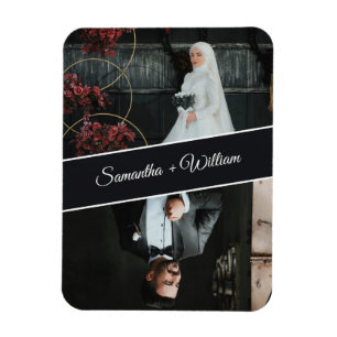 Elegant And Modern Custom 2 Photo Wedding Magnet