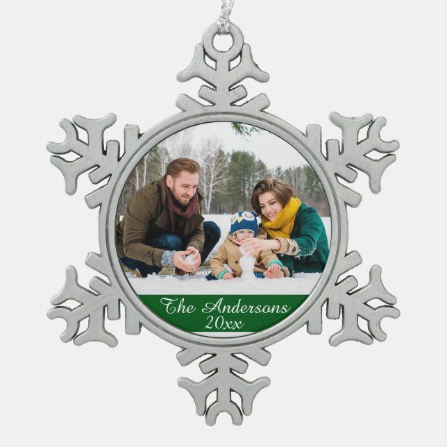 Elegant and Modern Custom Photo Snowflake Pewter Christmas Ornament (Front)
