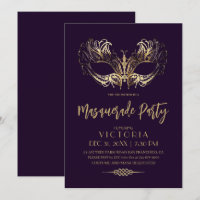 Elegant and Modern Gold Masquerade Party Birthday