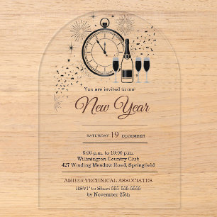 Elegant and Modern Gold New Year's Eve Acrylic Invitations