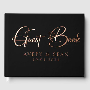 Elegant and Modern Personalized Black & Gold Foil Guest Book