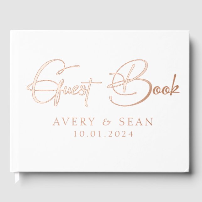 Elegant and Modern Personalized Black & Gold Foil Guest Book (Front)