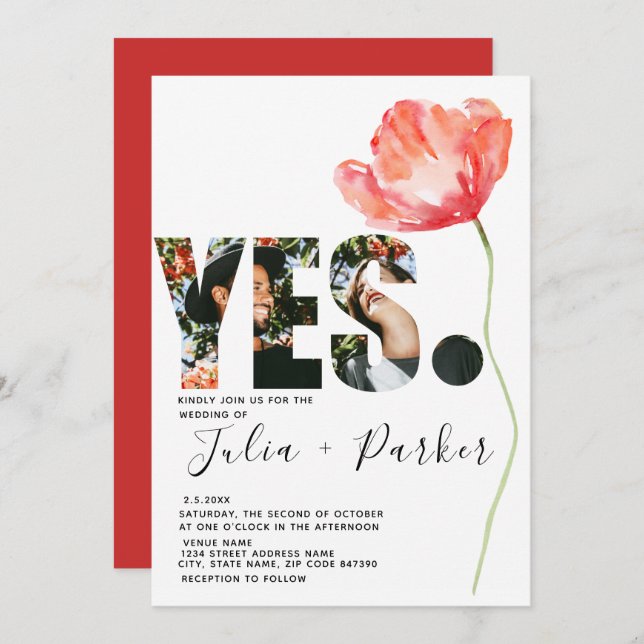 Elegant and Modern Poppy Red Wedding Invitation (Front/Back)