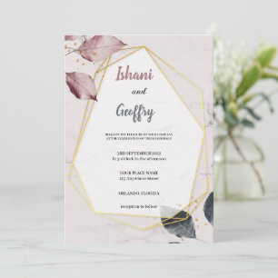 elegant and modern purple and blue wedding  invitation