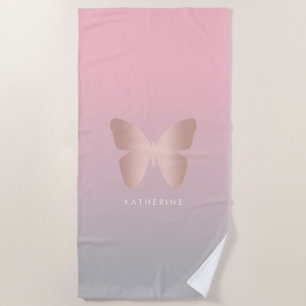 Elegant and modern rose gold butterfly design beach towel