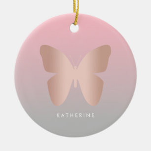 Elegant and modern rose gold butterfly design ceramic ornament