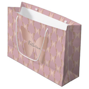 Elegant and modern rose gold butterfly design large gift bag