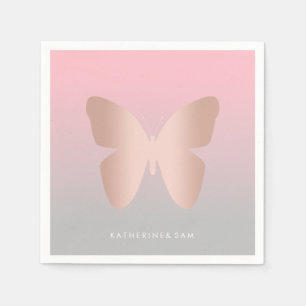 Elegant and modern rose gold butterfly design napkin
