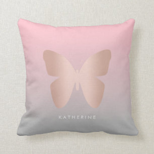 Elegant and modern rose gold butterfly design throw pillow
