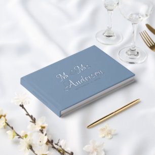 Elegant and Modern Script Dusty Blue Wedding Guest Book