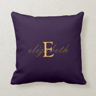 Elegant and Ornate Monogram Belt - Purple Gold 8 Throw Pillow