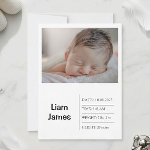 Elegant and Refined Photo Birth Announcement Card