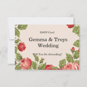 Elegant and romantic, red roses wedding RSVP card