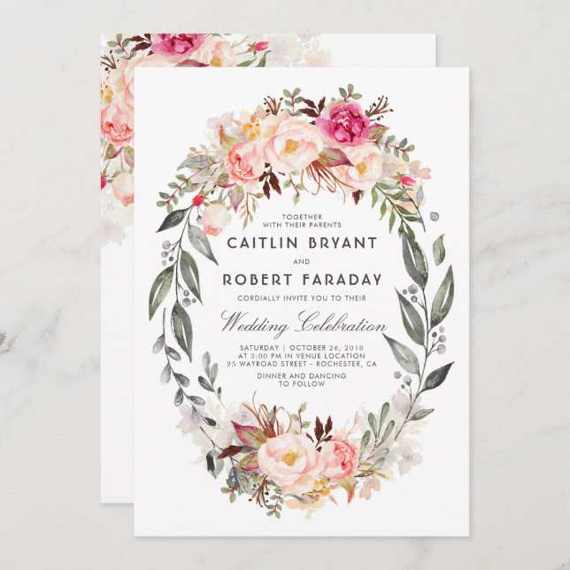 Elegant and Rustic Floral Wedding Invitation (Front/Back)