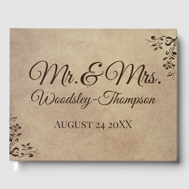 Elegant and Rustic Wedding Parchment Design Guest Book (Front)