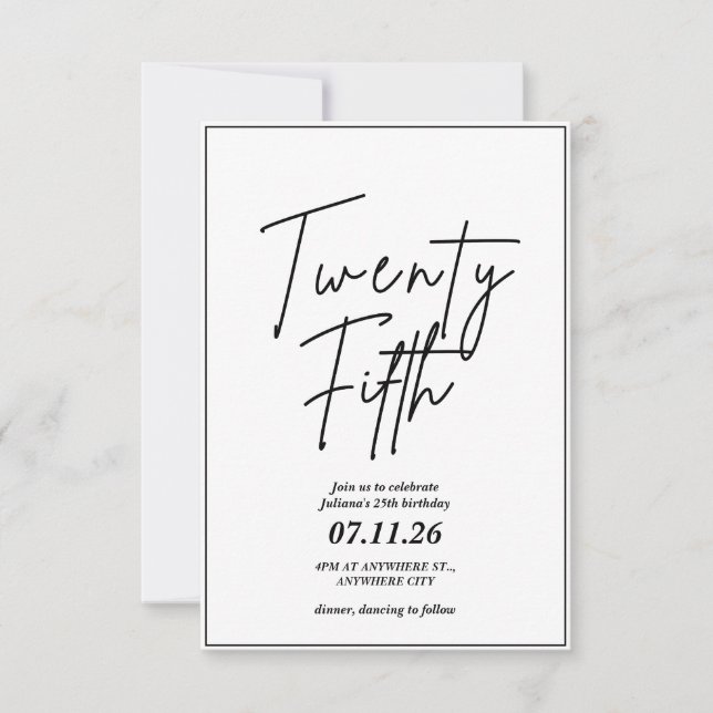Elegant and Simple 25th Birthday Invitation (Front)