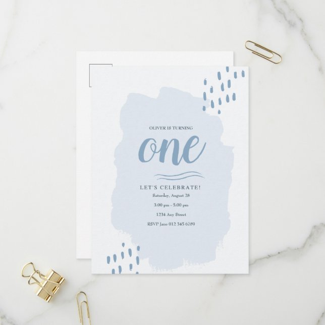 Elegant And Simple Any Age kids Birthday Party Invitation Postcard (Front/Back In Situ)