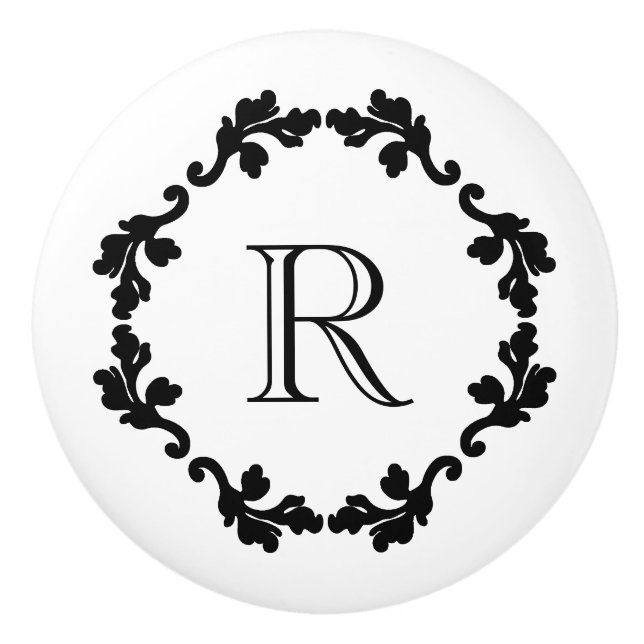 Elegant and simple black and white monogram ceramic knob (Front)